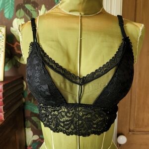 ROMWE Black Lace Bralette One Size Padded Sheer Mesh Adjustable Straps Lingerie